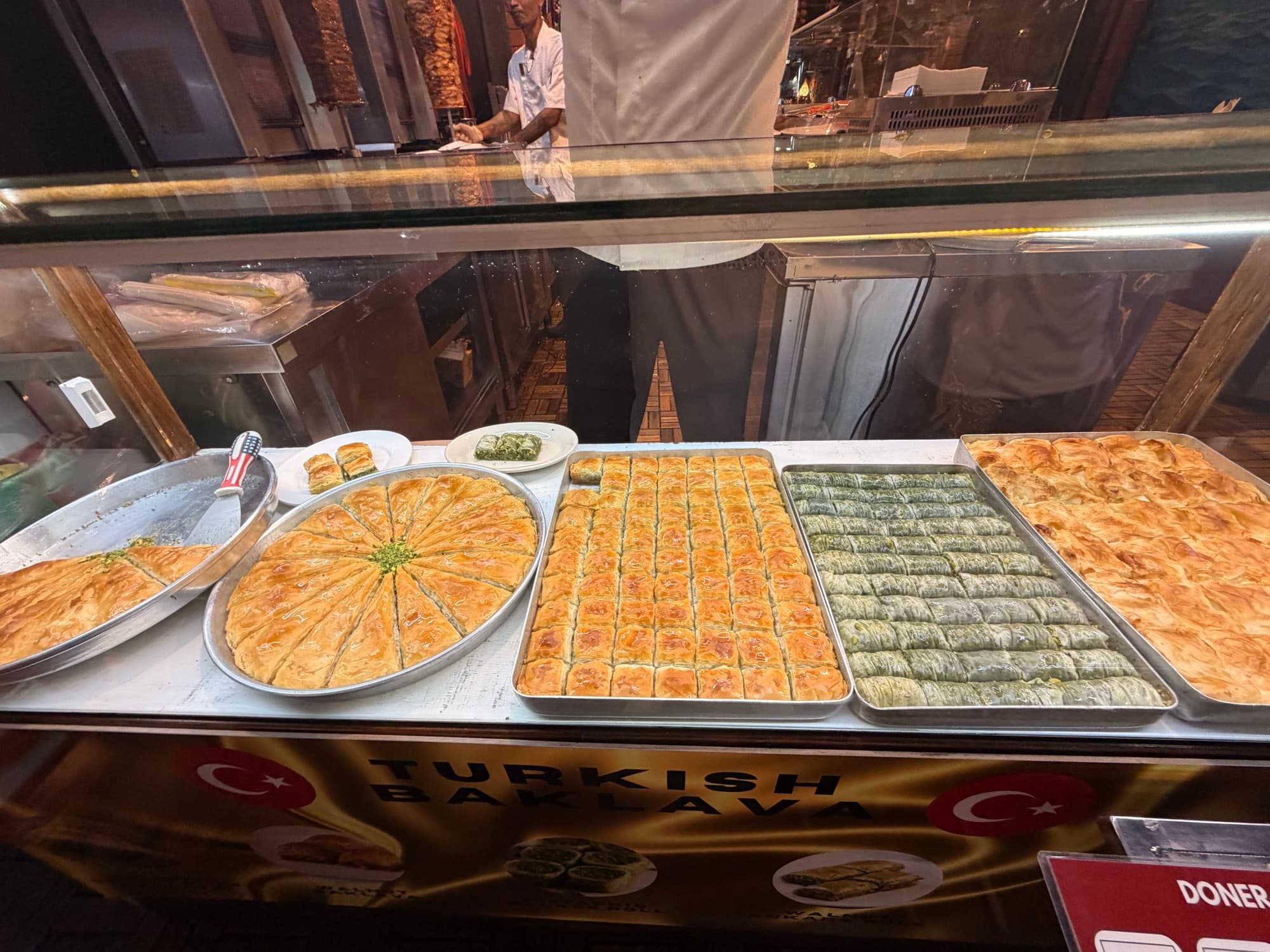 Trays of baklava in the dessert counter